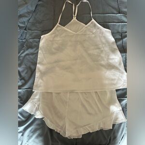 Amazon Women's Cream Satin Cami & Ruffle Shorts Pajama Set